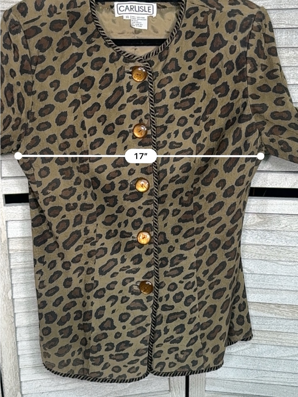 Carlisle 100% Suede Leopard Jacket Rope Trim Sz 14 MobWife Vintage Glam - Picture 9 of 11